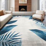 Ultra Soft Area Rug, Non Slip, Stain Resistant, Washable Area Rugs for Living Room, Bedroom, Modern Tropical Leaves Accent in Blue Grey Beige Hues(Blue)