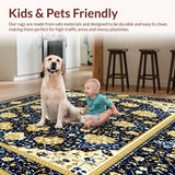 Ultra Soft Area Rug, Non Slip, Stain Resistant, Washable Area Rugs for Living Room, Bedroom, Vintage Classroom Geometric Area(Blue)