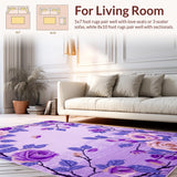 Ultra Soft Area Rug, Non Slip, Stain Resistant, Washable Area Rugs for Living Room, Bedroom, Charming Plush Floral Design(Purple)