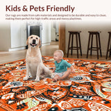 Ultra Soft Area Rug, Non Slip, Stain Resistant, Washable Area Rugs for Living Room, Bedroom, Rustic Orange Circular Flourish(Orange)