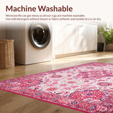 Ultra Soft Area Rug, Non Slip, Stain Resistant, Washable Area Rugs for Living Room, Bedroom, Artistic Bright Floral Impression(Pink)
