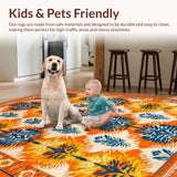 Ultra Soft Area Rug, Non Slip, Stain Resistant, Washable Area Rugs for Living Room, Bedroom, Lively Orange and Blue Funky Design(Orange)