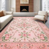 Ultra Soft Area Rug, Non Slip, Stain Resistant, Washable Area Rugs for Living Room, Bedroom, Elegant Pink Rose Embellishments(Pink)
