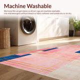 Ultra Soft Area Rug, Non Slip, Stain Resistant, Washable Area Rugs for Living Room, Bedroom, Vivid Abstract Geometric Fusion(Pink)
