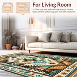 Ultra Soft Area Rug, Non Slip, Stain Resistant, Washable Area Rugs for Living Room, Bedroom, Bold Colorful Ethnic Artistry(Brown)