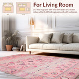 Ultra Soft Area Rug, Non Slip, Stain Resistant, Washable Area Rugs for Living Room, Bedroom, Charming Pastel Floral Aesthetic(Pink)