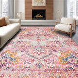 Ultra Soft Area Rug, Non Slip, Stain Resistant, Washable Area Rugs for Living Room, Bedroom, Adorable Pastel Garden Design(Pink)