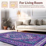 Ultra Soft Area Rug, Non Slip, Stain Resistant, Washable Area Rugs for Living Room, Bedroom, Whimsical Multicolor Textile Art(Purple)