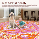 Ultra Soft Area Rug, Non Slip, Stain Resistant, Washable Area Rugs for Living Room, Bedroom, Transitional Patterned Warmth and Color(Orange)