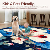 Ultra Soft Area Rug, Non Slip, Stain Resistant, Washable Area Rugs for Living Room, Bedroom, Floral Breeze with Artistic Hibiscus Blooms and Expressive Modern(Blue)