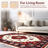 Ultra Soft Area Rug, Non Slip, Stain Resistant, Washable Area Rugs for Living Room, Bedroom, Traditional Oriental Ivory Red Living Room Non-Shedding Rug(Red)