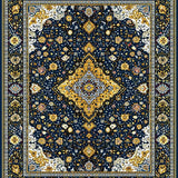Ultra Soft Area Rug, Non Slip, Stain Resistant, Washable Area Rugs for Living Room, Bedroom, Elegant Gilded Geometric Embroidery(Blue)