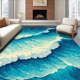 Ultra Soft Area Rug, Non Slip, Stain Resistant, Washable Area Rugs for Living Room, Bedroom, Coastal Blue Ocean Wave Living Room Rug(Blue)