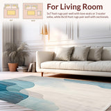 Ultra Soft Area Rug, Non Slip, Stain Resistant, Washable Area Rugs for Living Room, Bedroom, Tranquil Oasis Patio Watercolor Inspired Blue Beige(Blue)