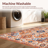 Ultra Soft Area Rug, Non Slip, Stain Resistant, Washable Area Rugs for Living Room, Bedroom, Elegant Distressed Flower Motif(Orange)