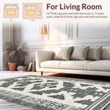 Ultra Soft Area Rug, Non Slip, Stain Resistant, Washable Area Rugs for Living Room, Bedroom, Neutral Toned Geometric Motif(Gray)