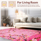 Ultra Soft Area Rug, Non Slip, Stain Resistant, Washable Area Rugs for Living Room, Bedroom, Lush Pastel Blossom Patterns(Pink)