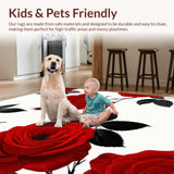 Ultra Soft Area Rug, Non Slip, Stain Resistant, Washable Area Rugs for Living Room, Bedroom, Chic Contemporary Floral Design(Red)