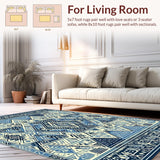 Ultra Soft Area Rug, Non Slip, Stain Resistant, Washable Area Rugs for Living Room, Bedroom, Abstract Boho Cream(Blue)