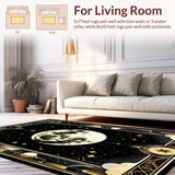 Ultra Soft Area Rug, Non Slip, Stain Resistant, Washable Area Rugs for Living Room, Bedroom, Intricate Lunar and Serpent Fusion(Gold)