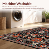 Ultra Soft Area Rug, Non Slip, Stain Resistant, Washable Area Rugs for Living Room, Bedroom, Elegant Black and Red Trellis(Black)