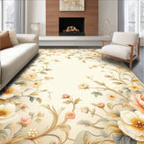 Ultra Soft Area Rug, Non Slip, Stain Resistant, Washable Area Rugs for Living Room, Bedroom, Whispering Meadow Floral Modern Home Style(Ivory)