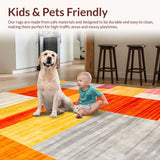 Ultra Soft Area Rug, Non Slip, Stain Resistant, Washable Area Rugs for Living Room, Bedroom, Whimsical Soft Line Art Composition(Orange)