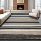 Ultra Soft Area Rug, Non Slip, Stain Resistant, Washable Area Rugs for Living Room, Bedroom, Rustic Textured Linear Motif(Black)