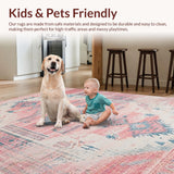 Ultra Soft Area Rug, Non Slip, Stain Resistant, Washable Area Rugs for Living Room, Bedroom, Tribal Floral Pink Aesthetic(Pink)