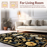 Ultra Soft Area Rug, Non Slip, Stain Resistant, Washable Area Rugs for Living Room, Bedroom, Contemporary Black and White Floral(Black)