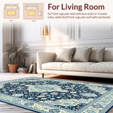 Ultra Soft Area Rug, Non Slip, Stain Resistant, Washable Area Rugs for Living Room, Bedroom, Stylish Patterned Ogee Arrangement(Blue)