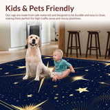 Ultra Soft Area Rug, Non Slip, Stain Resistant, Washable Area Rugs for Living Room, Bedroom, Whimsical Starry Night Imagery(Black)