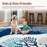 Ultra Soft Area Rug, Non Slip, Stain Resistant, Washable Area Rugs for Living Room, Bedroom, Stylish Coastal Abstract Composition(Blue)