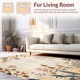 Ultra Soft Area Rug, Non Slip, Stain Resistant, Washable Area Rugs for Living Room, Bedroom, Boho Beige Non Slip Kitchen Runner Vintage Floral(Beige)