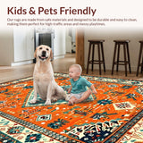 Ultra Soft Area Rug, Non Slip, Stain Resistant, Washable Area Rugs for Living Room, Bedroom, Striking Low Pile Botanical Motif(Orange)