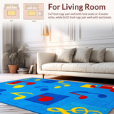 Ultra Soft Area Rug, Non Slip, Stain Resistant, Washable Area Rugs for Living Room, Bedroom, Whimsical Tune-Inspired Palette(Blue)
