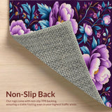 Ultra Soft Area Rug, Non Slip, Stain Resistant, Washable Area Rugs for Living Room, Bedroom, Sophisticated Round Floral Accent(Purple)