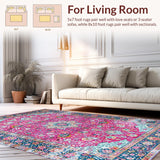 Ultra Soft Area Rug, Non Slip, Stain Resistant, Washable Area Rugs for Living Room, Bedroom, Vintage Textured Geometric Tapestry(Pink)