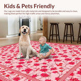 Ultra Soft Area Rug, Non Slip, Stain Resistant, Washable Area Rugs for Living Room, Bedroom, Rustic Floral Watercolor Impression(Pink)
