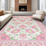 Ultra Soft Area Rug, Non Slip, Stain Resistant, Washable Area Rugs for Living Room, Bedroom, Stylish Distressed Floral Touch(Pink)