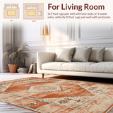 Ultra Soft Area Rug, Non Slip, Stain Resistant, Washable Area Rugs for Living Room, Bedroom, Minimalist Ethnic Diamond Pattern(Orange)