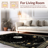 Ultra Soft Area Rug, Non Slip, Stain Resistant, Washable Area Rugs for Living Room, Bedroom, Dark Romantic Celestial Motif(Black)