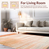Ultra Soft Area Rug, Non Slip, Stain Resistant, Washable Area Rugs for Living Room, Bedroom, Elegant Peach and Gold Gradient Rug with Thin Striped Motif and Modern Lines(Beige)