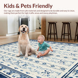 Ultra Soft Area Rug, Non Slip, Stain Resistant, Washable Area Rugs for Living Room, Bedroom, Bowknot Emblem Scallop Pattern Rug with Modern Preppy Ribbon Graphics(Blue)