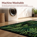 Black Woodland Washable Floral Rug Forest Fern Botanical Area Carpet(Green)