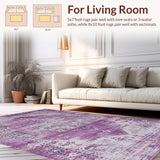 Ultra Soft Area Rug, Non Slip, Stain Resistant, Washable Area Rugs for Living Room, Bedroom, Cozy Pastel Medallion Touch(Purple)