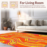 Ultra Soft Area Rug, Non Slip, Stain Resistant, Washable Area Rugs for Living Room, Bedroom, Vibrant Retro Wavy Aesthetic(Orange)
