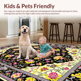 Ultra Soft Area Rug, Non Slip, Stain Resistant, Washable Area Rugs for Living Room, Bedroom, Sophisticated Multicolored Artful Motif(Black)