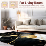 Ultra Soft Area Rug, Non Slip, Stain Resistant, Washable Area Rugs for Living Room, Bedroom, Elegant Fluid Motif in Monochrome(Black)
