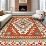 Ultra Soft Area Rug, Non Slip, Stain Resistant, Washable Area Rugs for Living Room, Bedroom, Rustic Earthy Geometric Aesthetic(Red)